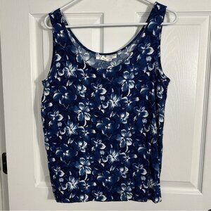 Real Clothes Saks Fifth Avenue sz Large tank, rayon, blue floral, office, spring